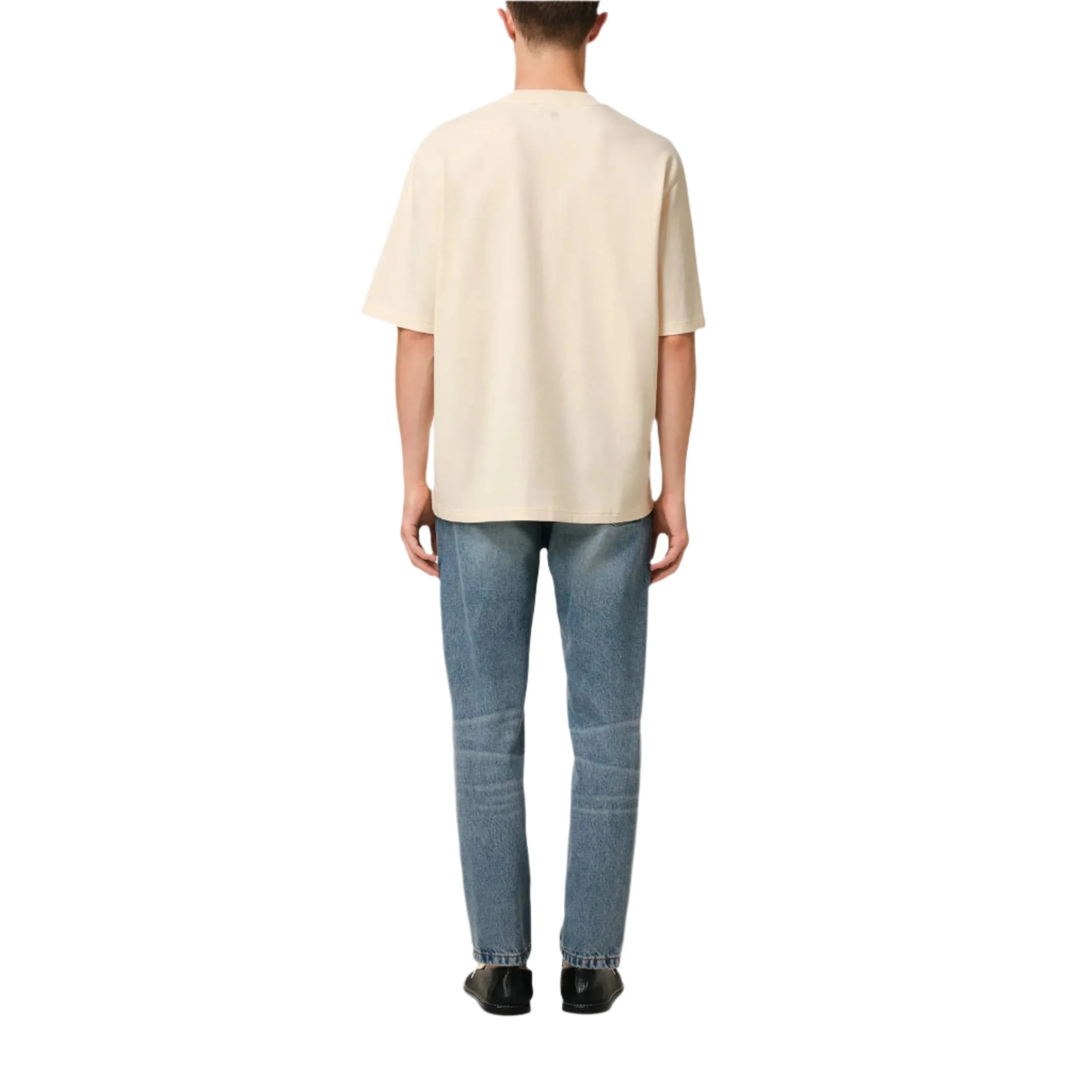 AMI Paris Cotton Ami de Coeur Patch T-Shirt Beige Red - Image 4